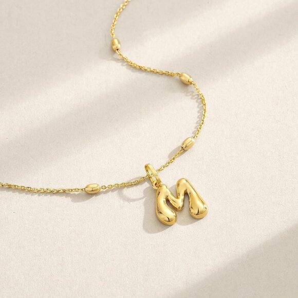 Adjustable Bead Chain Bubble Letter Necklace in 14K Gold - Thoughtful Gift Idea - Picture 5 of 8